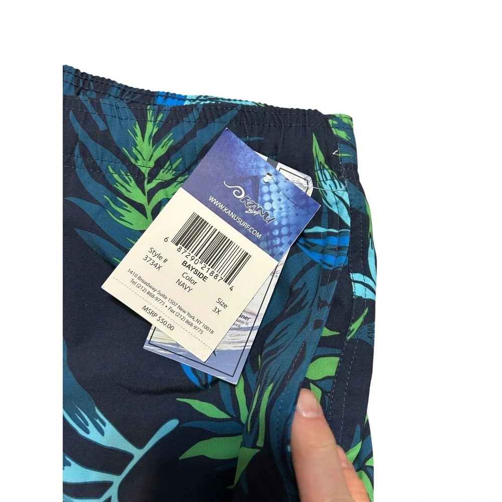 Kanu Surf Navy Tropical Swim Trunks 3X – Compression‎ Liner – NWT